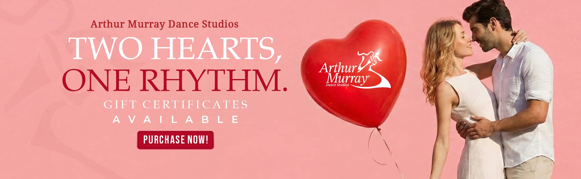 Valentines Day Dance Lesson Gift Certificates Arthur Murray Valentine's Day dance lesson gift certificates at Arthur Murray Dance Studios. Two Hearts, One Rhythm campaign.